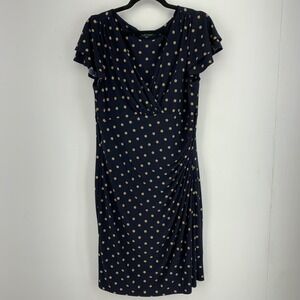 Vintage 90s Lauren Ralph Lauren Womens 16 Faux Wrap Polka Dot Dress Ruched Money